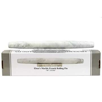 Marble French Rolling Pin for Baking Pizza Dough, Pie & Cookie With Stand - Nonstick Essential Kitchen utensil tools gift ideas for bakers 16" inch Pins (White Marble)