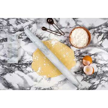 Marble French Rolling Pin for Baking Pizza Dough, Pie & Cookie With Stand - Nonstick Essential Kitchen utensil tools gift ideas for bakers 16" inch Pins (White Marble)