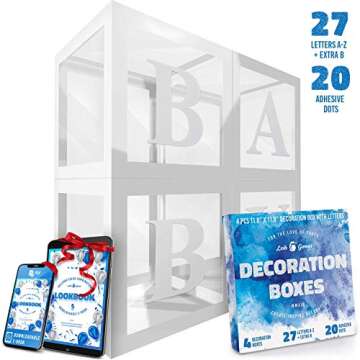 Transparent Balloon Boxes With 27 Letters - Baby Shower Decorations For Baby Boy Or Girl - 1st Birth...
