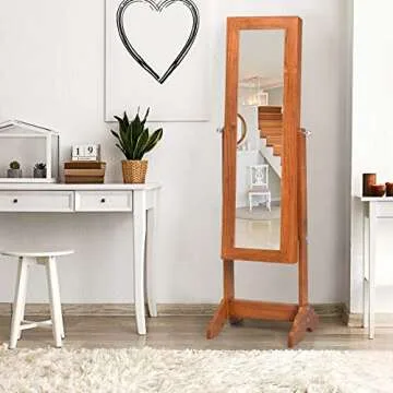 King77777 Elegant Luxury Lockable Jewelry Cabinet Armoire Standing Jewelry Holder Organizer with Mirror Functional Portable Furniture Bedroom Dressing Room