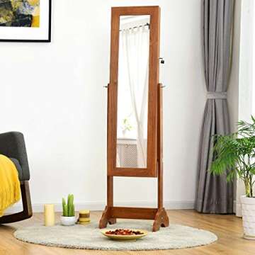 King77777 Elegant Luxury Lockable Jewelry Cabinet Armoire Standing Jewelry Holder Organizer with Mirror Functional Portable Furniture Bedroom Dressing Room