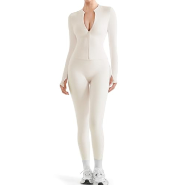 SUUKSESS Women 2 Piece Seamless Ribbed Workout Sets With Zip Up Jacket High Waisted Gym Yoga Legging...