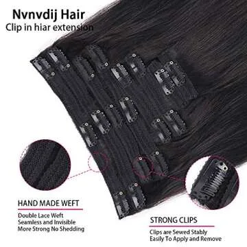 Nvnvdij Straight Clip in Hair Extensions Human Hair 8pcs Per Set with 18Clips Double Weft Brazilian Virgin Human Hair Natural Black Color For Women (22 Inch, Straight Hair)
