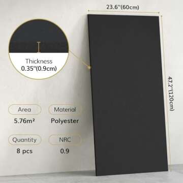 TONOR 8PCS Acoustic Panels, 47.2″ x 23.6″ x 0.35″, Full Self-Adhesive Soundproof Wall Panels, ...
