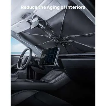 HALOBLK Reinforced Triple-Coated Windshield Sunshade Umbrella of The NASA Voyager-2 Mission Edition Designed for All Tesla Model Y Model 3 (2025 2024 2023 2022 2021)