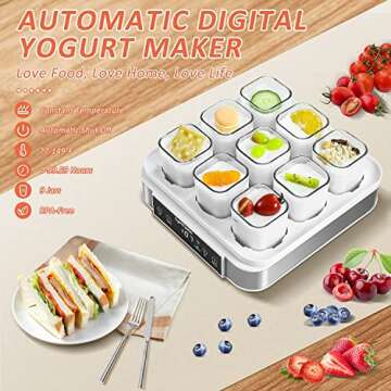 LynTorin Yogurt Maker - Automatic Digital with Temperate Control and 9 Glass Jars