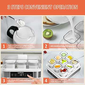 LynTorin Yogurt Maker with 9 Glass Jars for Organic Yogurt