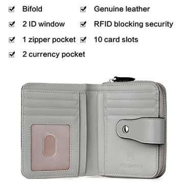 BOSTANTEN Leather Wallet for Women - RFID Blocking, Grey, Small Size