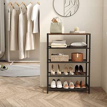 HOMEFORT 5-Tier Shoe Rack, Shoe Storage Shelf with MDF Top Board, Shoe Rack Organizer, Each Tier Fit...