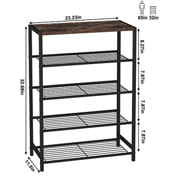 HOMEFORT 5-Tier Shoe Rack, Shoe Storage Shelf with MDF Top Board, Shoe Rack Organizer, Each Tier Fits 3 Pairs, Entryway Shoe Stand with Sturdy Shelves, Rustic Brown