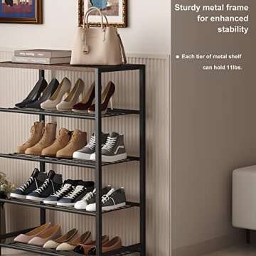 HOMEFORT 5-Tier Shoe Rack, Shoe Storage Shelf with MDF Top Board, Shoe Rack Organizer, Each Tier Fits 3 Pairs, Entryway Shoe Stand with Sturdy Shelves, Rustic Brown
