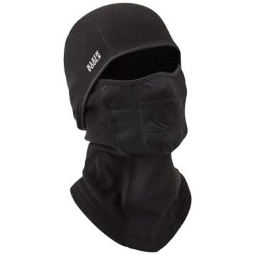 Klein Tools 60132 Balaclava, Warm Breathable Fleece Wind Proof Hinged Balaclava Face Mask, Black