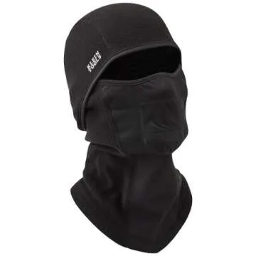 Klein Tools 60132 Balaclava, Warm Breathable Fleece Wind Proof Hinged Balaclava Face Mask, Black