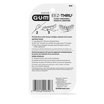 GUM EEZ-Thru Floss Threaders, Dental Flossers for Braces, Bridges, & Implants, 25ct