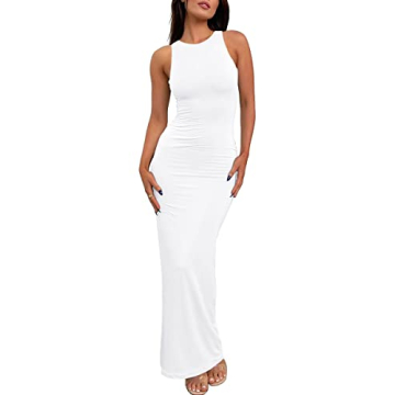 LILLUSORY White Maxi Beach Dress Sleeveless Backless Bodycon