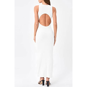 LILLUSORY White Maxi Beach Dress Sleeveless Backless Bodycon