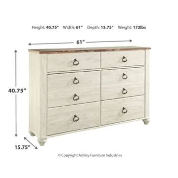 Willowton Coastal Cottage Dresser - Six Drawer Whitewash