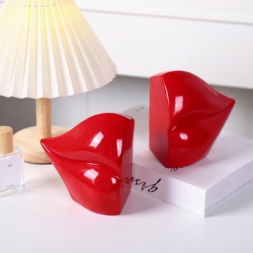 ZXFINTV Red Lips Decorative Bookends for Any Decor
