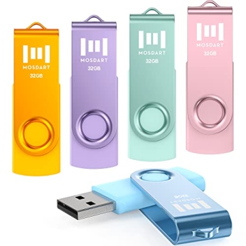 MosDart 32GB USB Flash Drive 5 Pack - Bright & Durable Thumb Drives with LED Indicator