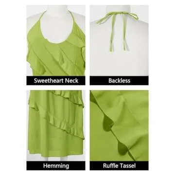 Wenrine Womens Sexy Chiffon Halter Maxi Dress Olive Green