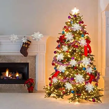 Boao 24 Pieces Christmas Poinsettia Tree Ornament Artificial Flowers Christmas Decoration Glitter Ornament, 3/4/6 Inches(White)