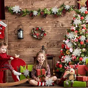 Boao 24 Pieces Christmas Poinsettia Tree Ornament Artificial Flowers Christmas Decoration Glitter Ornament, 3/4/6 Inches(White)