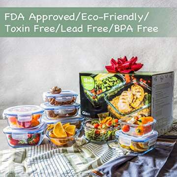 24 Piece Glass Food Storage Containers with Lids + Microwave Covers, BPA-Free, 100% Leak-proof and A...