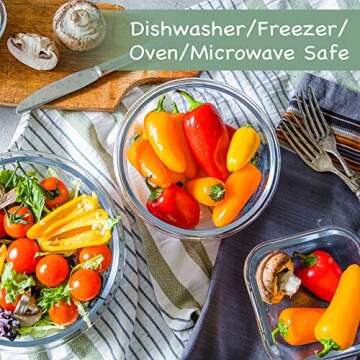 24 Piece Glass Food Storage Containers with Lids + Microwave Covers, BPA-Free, 100% Leak-proof and Airtight, Meal Prep, Oven/Dishwasher/Microwave/Freezer Safe