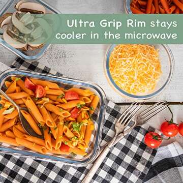 24 Piece Glass Food Storage Containers with Lids + Microwave Covers, BPA-Free, 100% Leak-proof and Airtight, Meal Prep, Oven/Dishwasher/Microwave/Freezer Safe