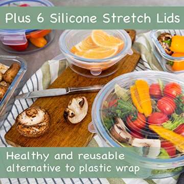 24 Piece Glass Food Storage Containers with Lids + Microwave Covers, BPA-Free, 100% Leak-proof and Airtight, Meal Prep, Oven/Dishwasher/Microwave/Freezer Safe