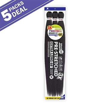 Freetress Braids Natural Texture Braids 3X Pre-Stretched Braid 301 34 inches (5-pack, 1B)