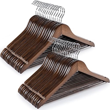 TOPIA Wooden Coat Hangers 30 Pack with Non-Slip Bar
