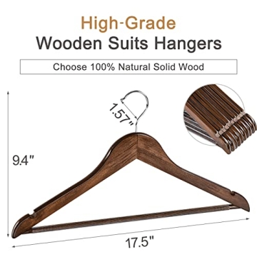 TOPIA Wooden Coat Hangers 30 Pack with Non-Slip Bar
