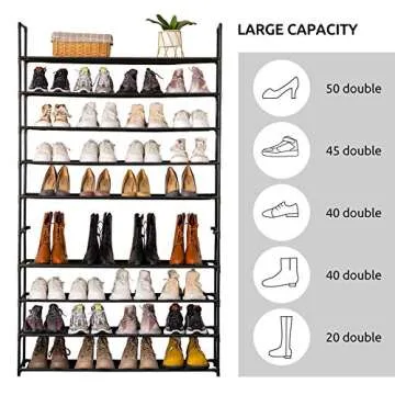 Apicizon 10 Tiers Shoe Rack for 50 Pairs of Shoes