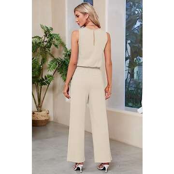 Sarin Mathews Air Essentials Jumpsuits for Women Casual Wide Leg Long Pants Jumpsuit Sleeveless Belted Rompers with Pockets Apricot XL