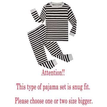 Family Feeling Little Boys Girls Black Grey Long Sleeve Striped Pajamas Sets - Cotton Kids Holiday P...