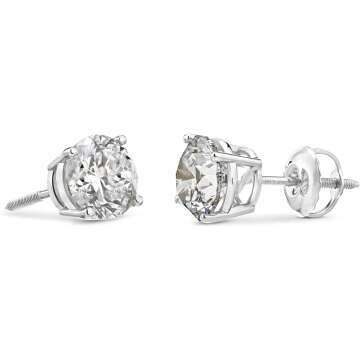 14k Gold Diamond Screw Back Stud Earrings