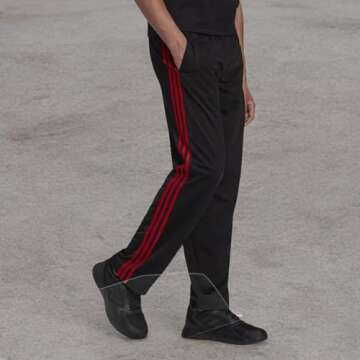 adidas Men's Essentials Warm-up Open Hem 3-stripes Tracksuit Bottoms, Black/Scarlet, Small/31" Inseam