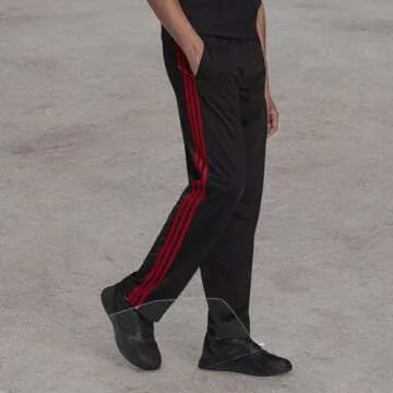 adidas Men's Essentials Warm-up Open Hem 3-stripes Tracksuit Bottoms, Black/Scarlet, Small/31" Inseam