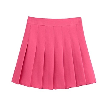 Naughtyspring Womens Basic Fashion Solid Slim High Waist Pleated Tennis Short Skirt with Flounce