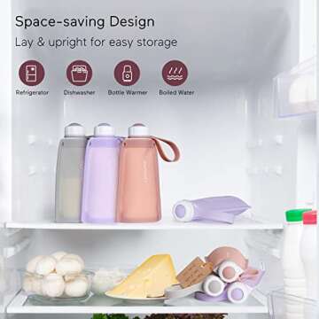 Momcozy Silicone Milk Storage Bags, Reusable Breastmilk Bags for Breastfeeding, 8.5oz/250ml Breast Milk Saver, Leakproof Milk Freezer Storing Pouches, BPA Free (Light Purple & Gray)