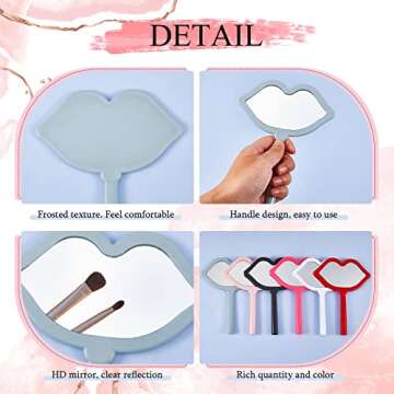 Juexica Hand Mirror with Handle Lip Shape Handheld Mirror for Makeup Compact Portable Mirror Cosmetic Small Mirrors Vintage Camping Travel Makeup Handheld Mirror for Women Daily Use, 7 Colors(20 Pcs)