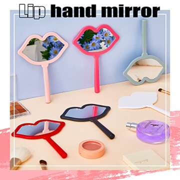Juexica Hand Mirror with Handle Lip Shape Handheld Mirror for Makeup Compact Portable Mirror Cosmetic Small Mirrors Vintage Camping Travel Makeup Handheld Mirror for Women Daily Use, 7 Colors(20 Pcs)