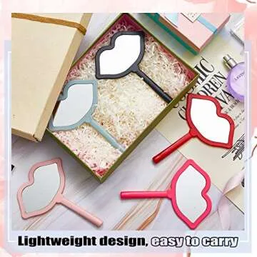 Juexica Hand Mirror with Handle Lip Shape Handheld Mirror for Makeup Compact Portable Mirror Cosmetic Small Mirrors Vintage Camping Travel Makeup Handheld Mirror for Women Daily Use, 7 Colors(20 Pcs)