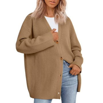 LILLUSORY Women Oversized Cardigan Sweater 2025 Fall Outfits Cloth Fashion V Neck Knit Button Front ...