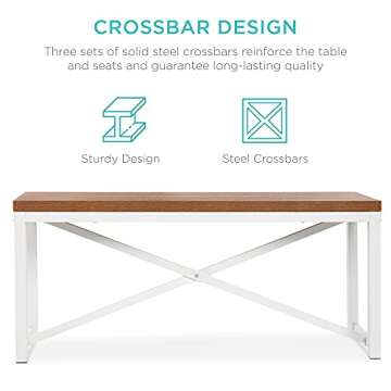 Best Choice Products 45.5in 3-Piece Bench Style Dining Furniture Set, 4-Person Space-Saving Dinette for Kitchen, Dining Room w/ 2 Benches, Table - Brown/White