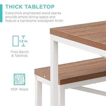 Best Choice Products 45.5in 3-Piece Bench Style Dining Furniture Set, 4-Person Space-Saving Dinette for Kitchen, Dining Room w/ 2 Benches, Table - Brown/White