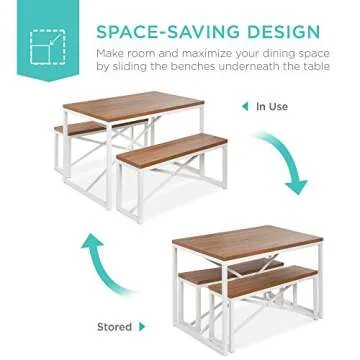 Best Choice Products 45.5in 3-Piece Bench Style Dining Furniture Set, 4-Person Space-Saving Dinette for Kitchen, Dining Room w/ 2 Benches, Table - Brown/White