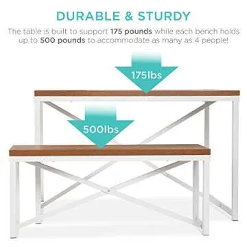 Best Choice Products 45.5in 3-Piece Bench Style Dining Furniture Set, 4-Person Space-Saving Dinette for Kitchen, Dining Room w/ 2 Benches, Table - Brown/White