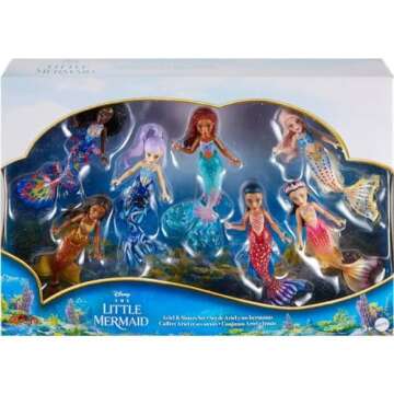 Mattel Disney Princess Toys, The Little Mermaid Ariel & Sisters Small Doll Set, Collection of 7 Mermaid Dolls, Inspired by the Movie